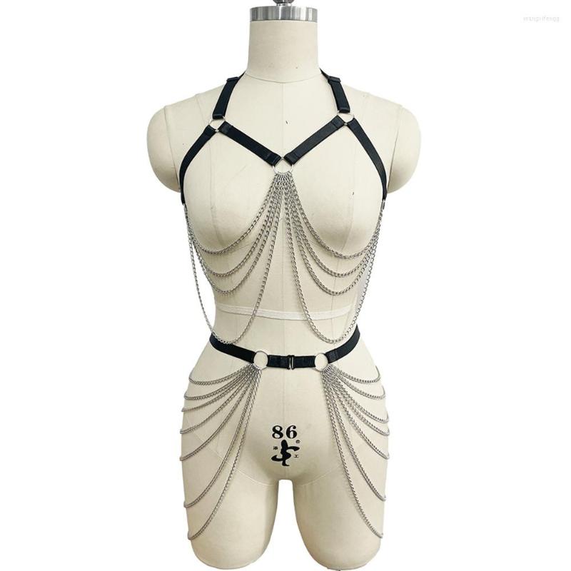 

Garters Tassels Body Chain Harness Set Black Crop Top Cage Bra Goth Bondage Ring Belt Can Match Stockings Garter, O0865
