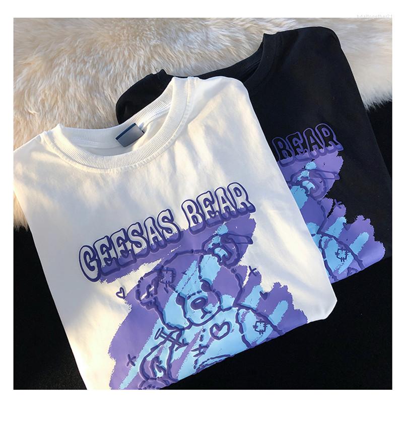 

Women' T Shirts Vintage Kawaii Doodle Bear Print Women Shirt Cotton Letters Streetwear Cartoon Oversized T-Shirt Harajuku Female Y2K Tops, White