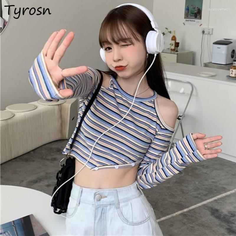 

Women's T Shirts Off Shoulder T-shirts Women Design Personality All-match Crop Sexy Girls Spring Daily Slim Ulzzang Stylish Creativity, Gray
