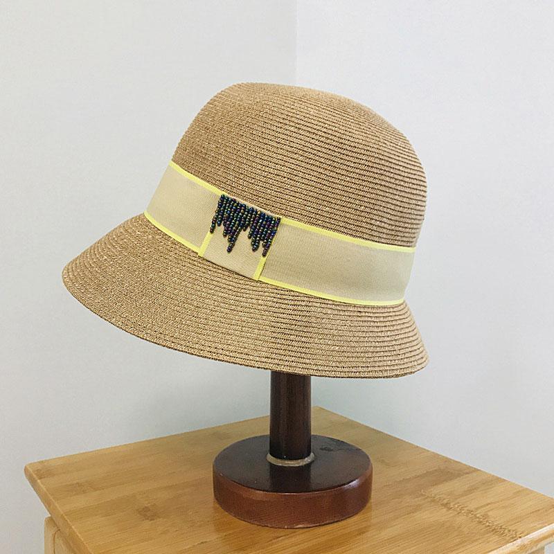 

Wide Brim Hats French Elegant Summer Women's Fashion Fine Straw For Women Bucket Cap Fisherman's Hat Retro Knitted Beach Basin Caps, Black