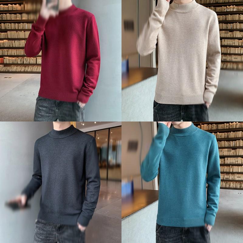

Men's Sweaters 1 Pcs Men's Knitted Sweater Autumn Winter Casual Solid Color Slim Korean Style Half-high Collar Bottoming Shirt Boy Gift