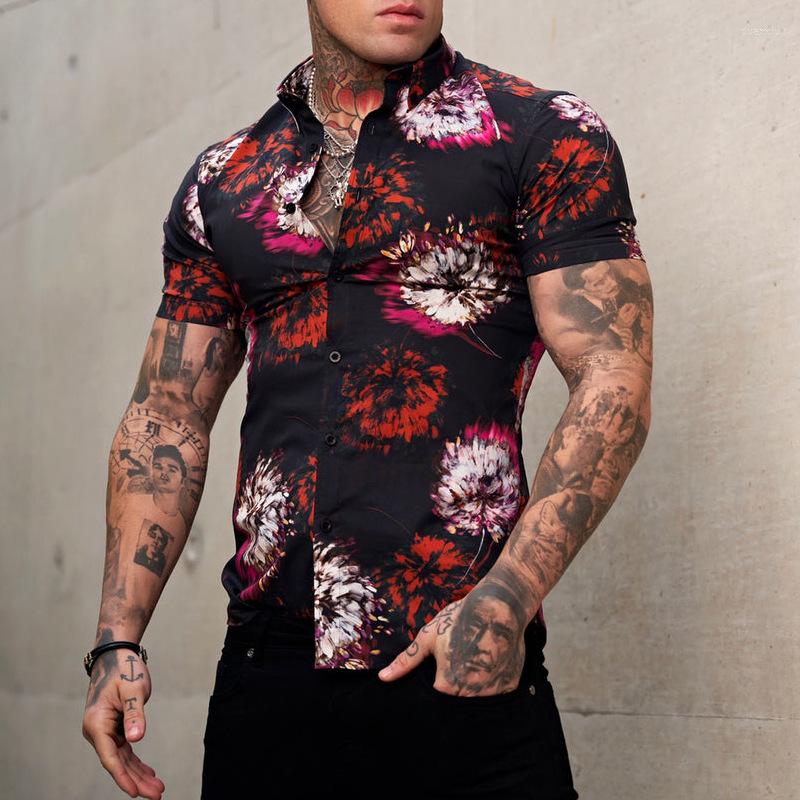 

Men's T Shirts Men's Casual Lapel Spot Digital Printing Youth Summer Red Slim Short-sleeved Shirt -3XL, Black