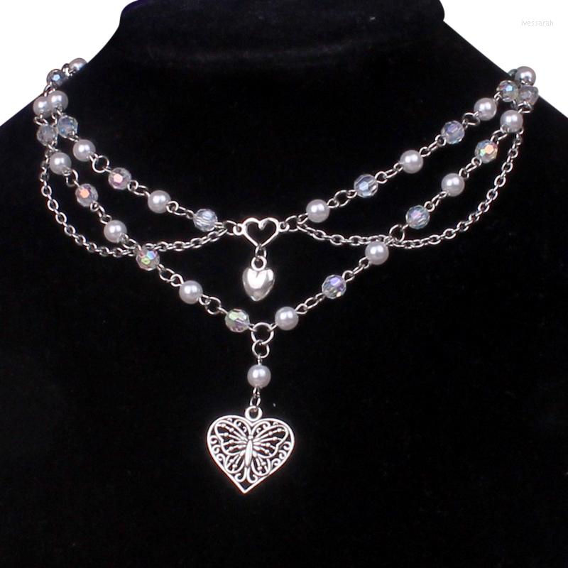 

Choker Y2K Multi Layered Aesthetic Grunge Heart Butterfly Necklaces For Women Fashion Acrylic Crystal Love Chokers Necklace Gifts