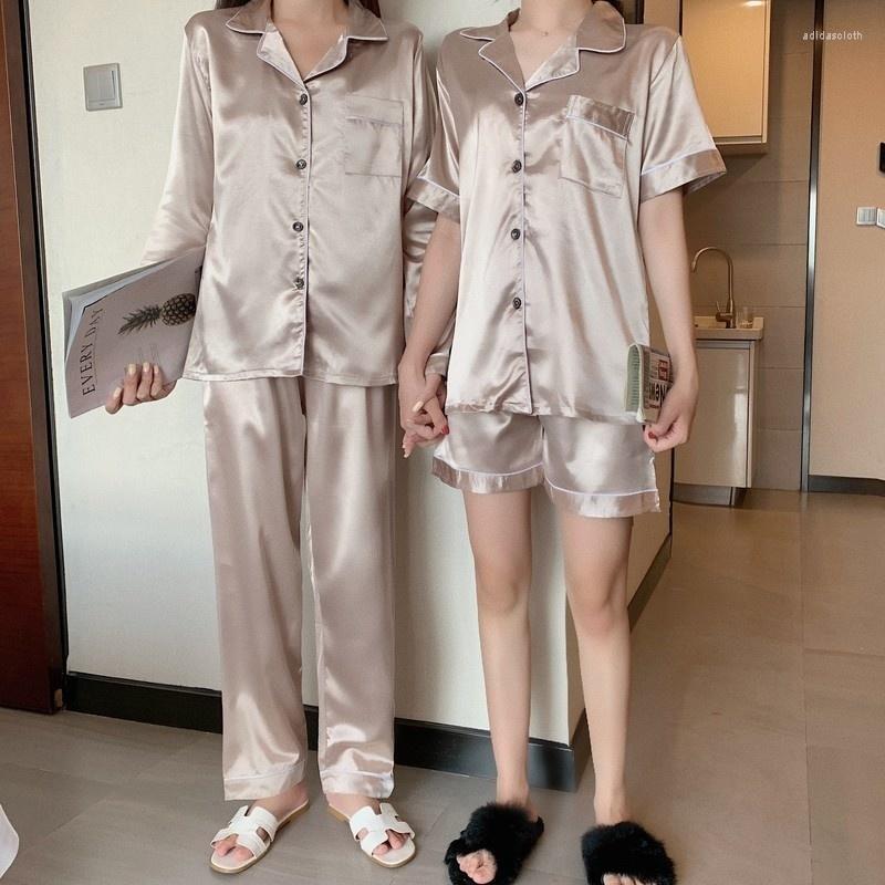 

Women's Sleepwear Women's Silk-like Thin Short/long Sleeve Suit Shorts/pants Two-piece Pajamas Comfortable Home Wear, Short champagne