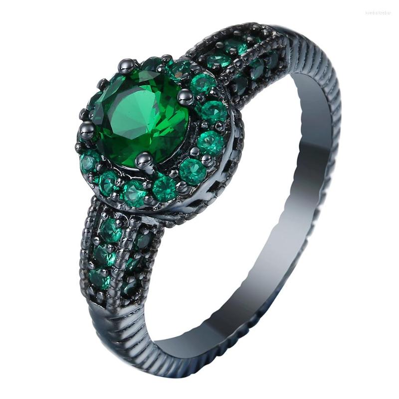 

Wedding Rings Hainon Black Gold Color Engagement Pink Green Round Ring Paved CZ Zircon Jewelry Fashion Promise