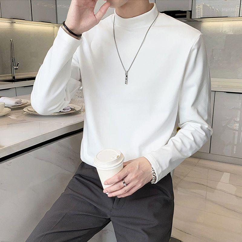 

Men's T Shirts Autumn Mens Fashion 2023 Streetwear Long Sleeve Half High Collar Solid Color Cotton Shirt Men Bottoming Q105, White
