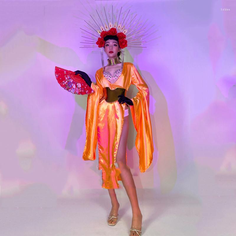 

Stage Wear Nightclub Female Singer Performance Costumes Bar DJ Pole Dance Clothing Elegant Big Headdress Rave Outfits DWY6110, Suit