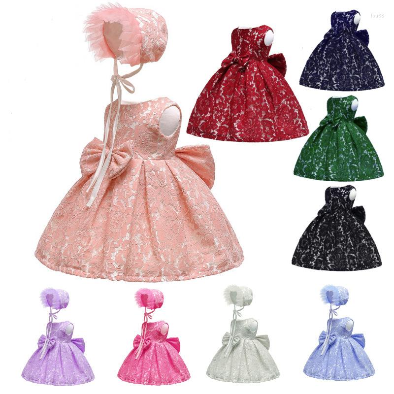 

Girl Dresses Baby Girls Lace Princess Dress 1st 2st Birthday Party Big Bowknot Born Christening Gown Toddler Kid Clothing With Hat, 11