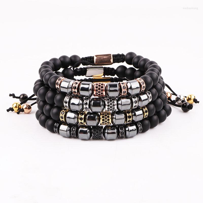 

Strand Design Men Bracelet Natural Stone Hematite CZ Micro Pave Tube Friendship Macrame Adjustable