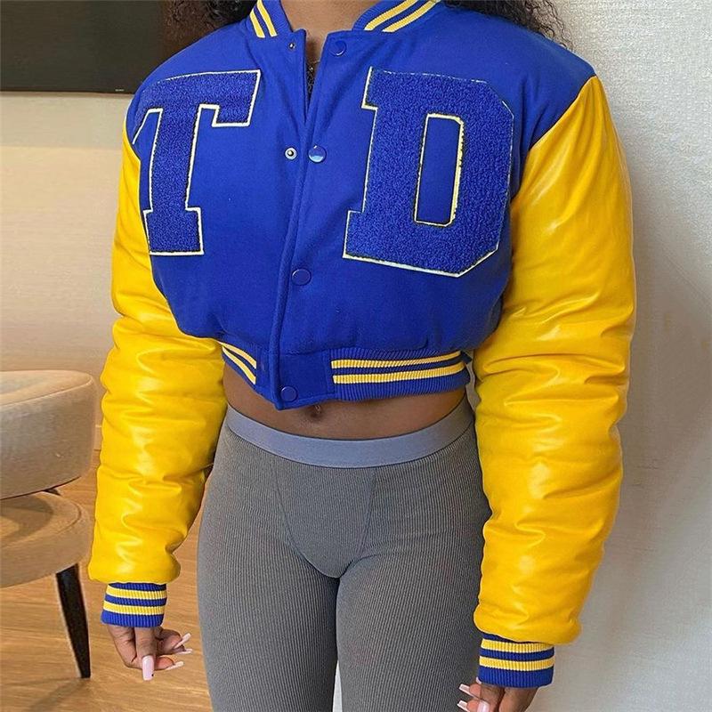 

Women' Jackets Varsity Baseball Letterman Jacket Winter Clothes Women 2023 Cropped Cyber Y2K Streetwear Puffer Bomber Satin Coat, Blue