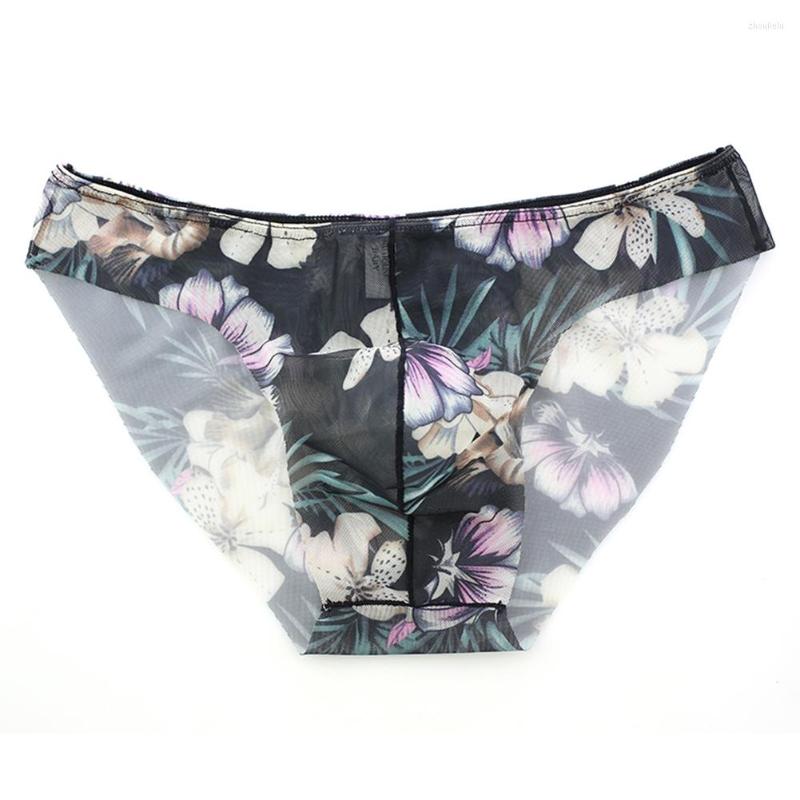 

Underpants Mens Mesh Print Sleepwear Briefs Sexy Bikini Panties Pouch Breathable Underwear Female Low Rise Seamless Swimwear Beachwear, Red wine