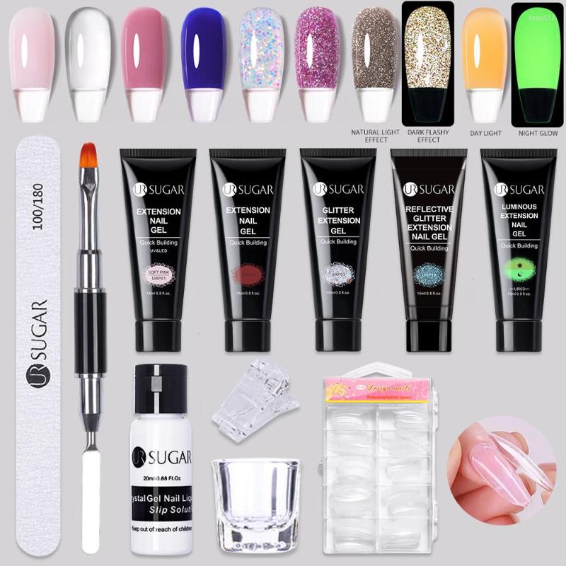 

Nail Gel UR SUGAR Reflective Glitter Extention Set Art DIY Design Finger Quick Extension Acrylic With Brush, 49657-4