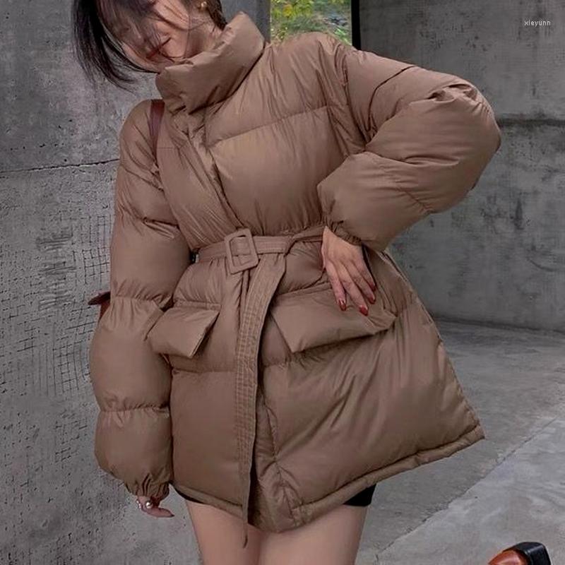 

Women's Trench Coats Ladies Parker Coat Shiny Surface Warmth Thick Cotton Casual Winter Loose Women's Jacket Belted 2023, Green