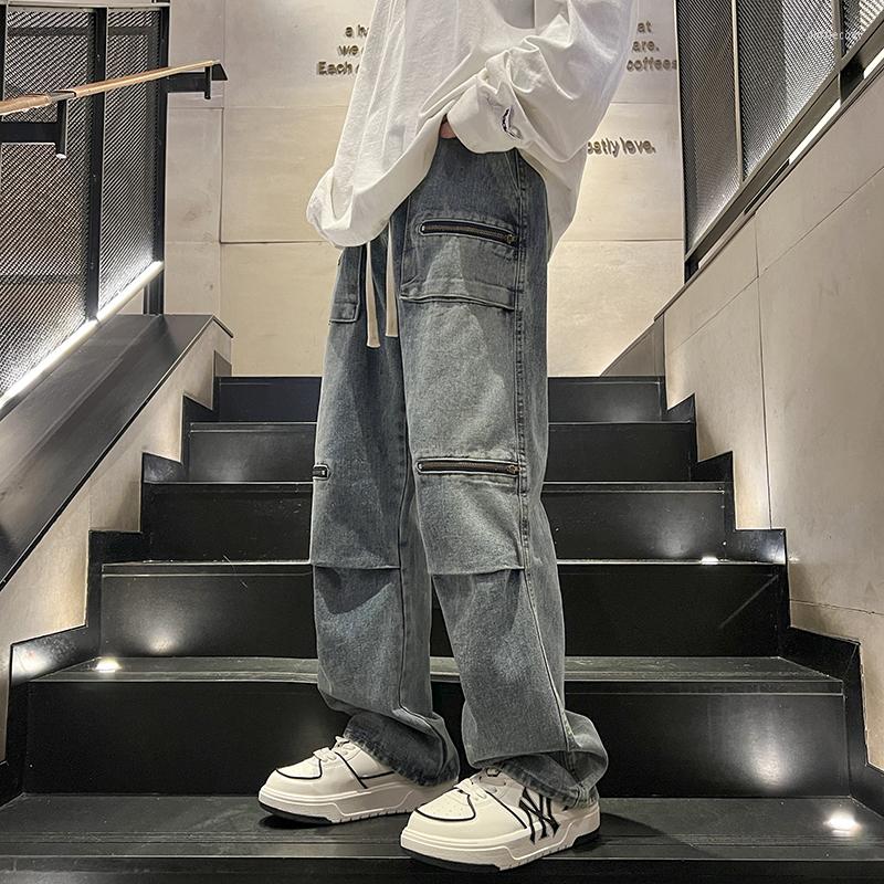

Men' Jeans Streetwear Hip Hop Low Rise For Men Korean Y2k Fashion Trousers Cross Denim Pants Black Grey Blue Baggy Male Cargo