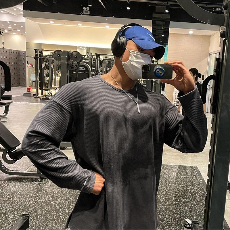

Men's T Shirts Spring And Autumn Gym Men Sports Long SleeveTops Tees Pit Stripe Loose Casual Shirt Male Fitness Training Fast Drying, Black