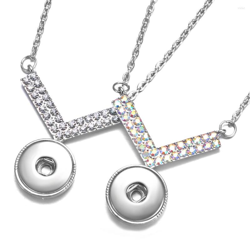 

Pendant Necklaces 10pcs/lot 18mm Colorful Crystal Alloy Snap Simple Style Necklace Jewelry With Chain Woman DIY NN-771 10