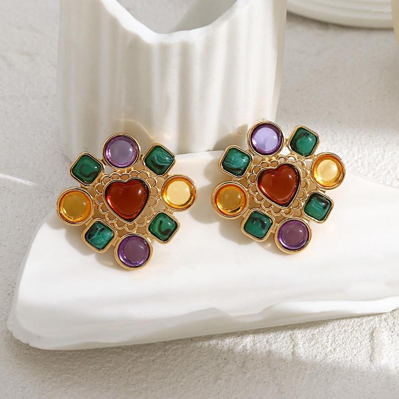 

Stud Earrings AENSOA Elegant Gold Color Big Rhinestone Colorful Cream Stone For Women Girl Exaggerated Large Jewelry Office Lady