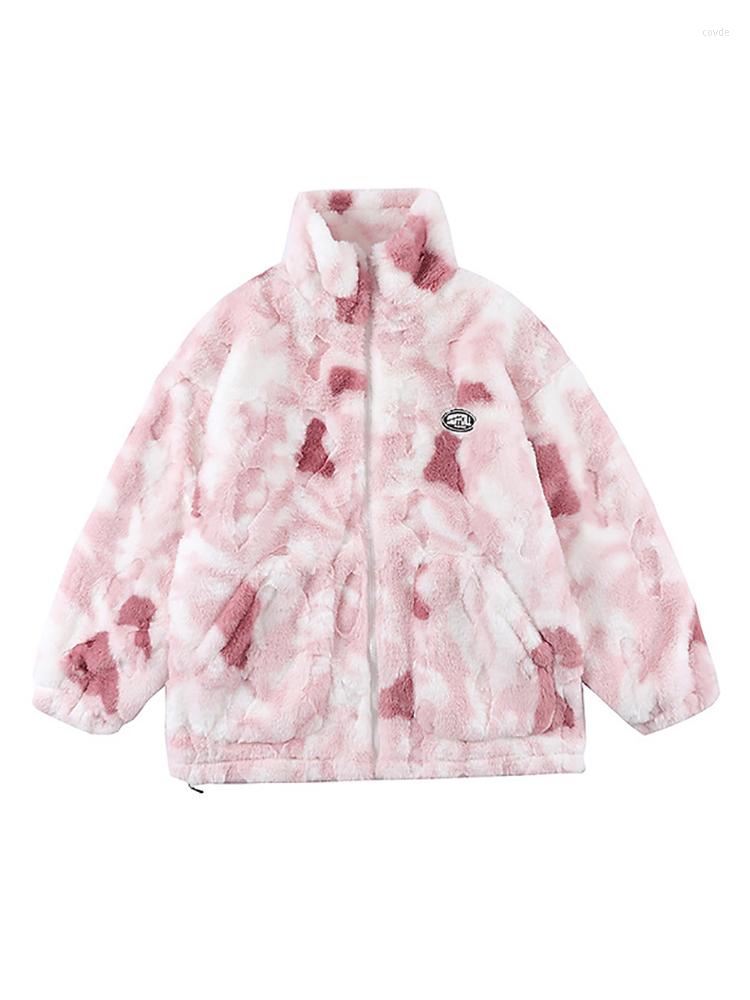

Women' Jackets Tie-dyed Y2K Baseball Coat Women Faux Teddy Fur Basic Women' Winter Jacket Female Fashion Vintage Harajuku Kawaii, Blue