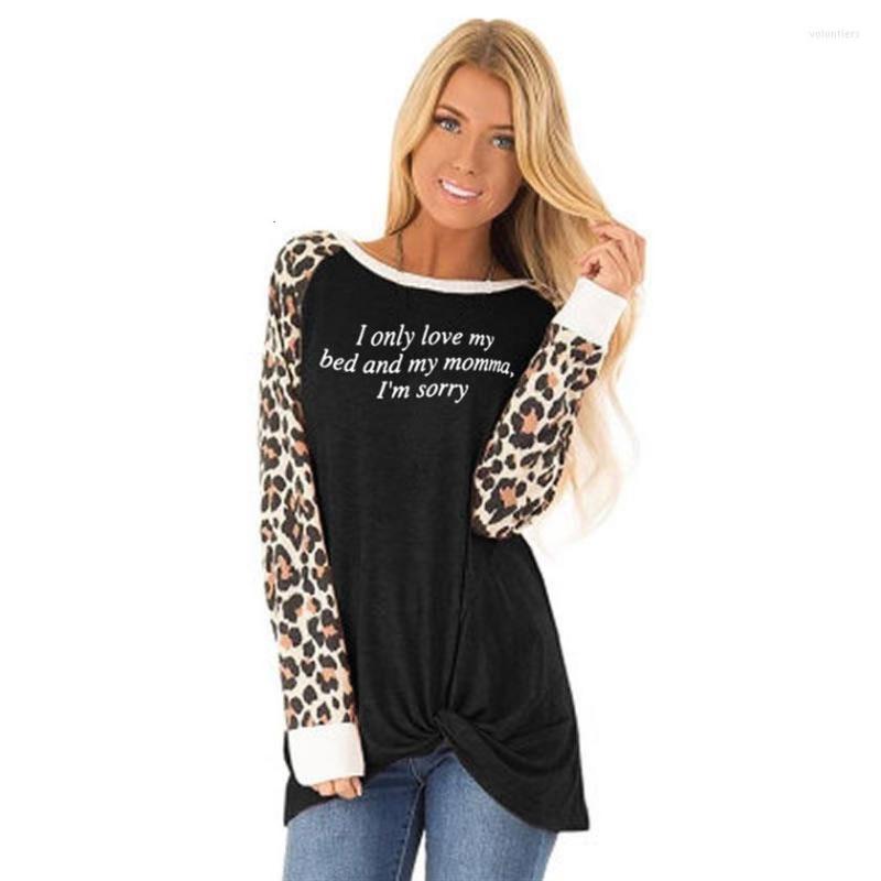 

Women' T Shirts Arrival I Only Love My Bed And Mommai Am Sorry Letters Print T-Shirt For Women Leopard Twisted Long Sleeve Tshirt, Black