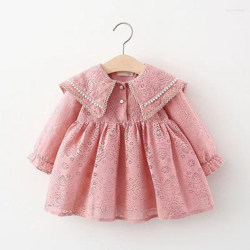 

Girl Dresses Long Sleeve Baby Dress Lace Princess Fashion Infant Party Birthday Big Turn-down Collar Outfits Little Girls, 942 red