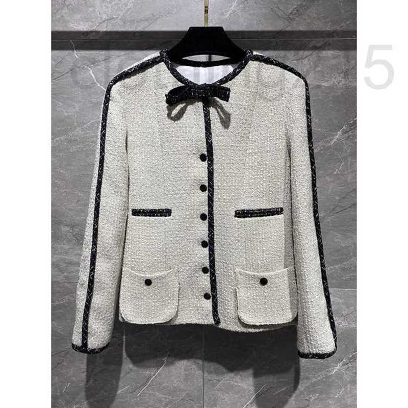

Women' Jackets Designer Piece quality temperament celebrity fashionable bow tweed lady short coat woman SCAC, White4