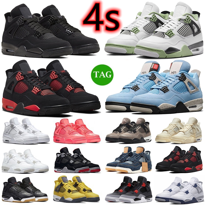 

4 4s Men Women BasketBall Shoes Sneaker Seafoam Military Black Cat Red Thunder White Oreo UNC Blue Sail Metallic Lightning Bred Grey Mens, Color#38