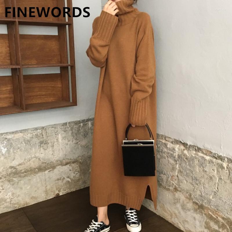 

Casual Dresses FIORDS Loose Waist Turtleneck Winter Dress Women Vintage Long Pullover Sweater Korean Chic Split Gray, Black