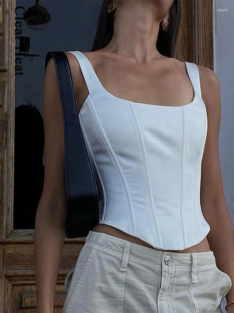 

Women' T Shirts Sexy Square Neck Corset Backless Tank Top Fashion Solid Bandage Bustier Sleeveless Crop Tops 2023 Ladies Slim T-shirt, White