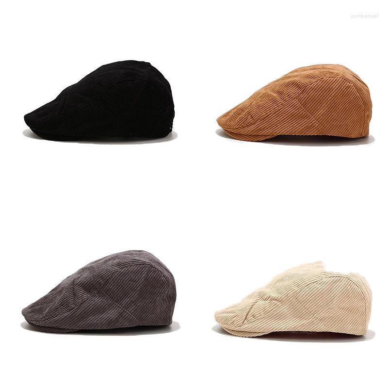 

Berets Ins Vintage Corduroy Warm Sboy Cap Hat Women Herringbone Men Gatsby Retro Driver Flat Black Early Autumn Outdoo