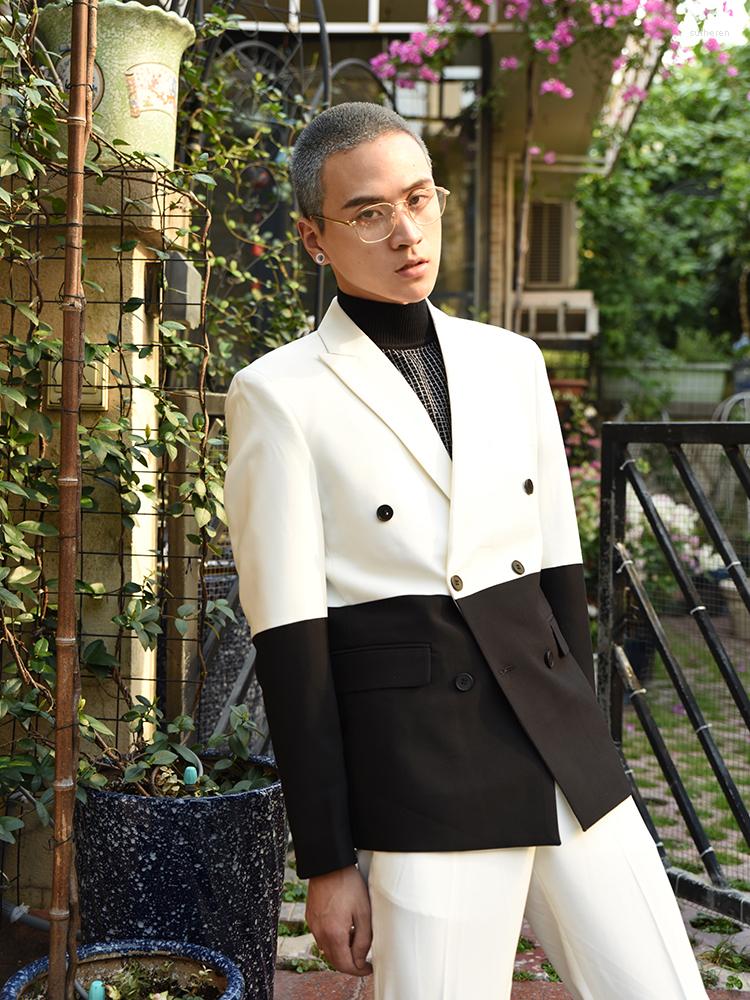 

Men's Suits Color Matching Dinner Suit Double Breasted Wedding Spell Man Contrast Groom (Jacket Pants), Red and black