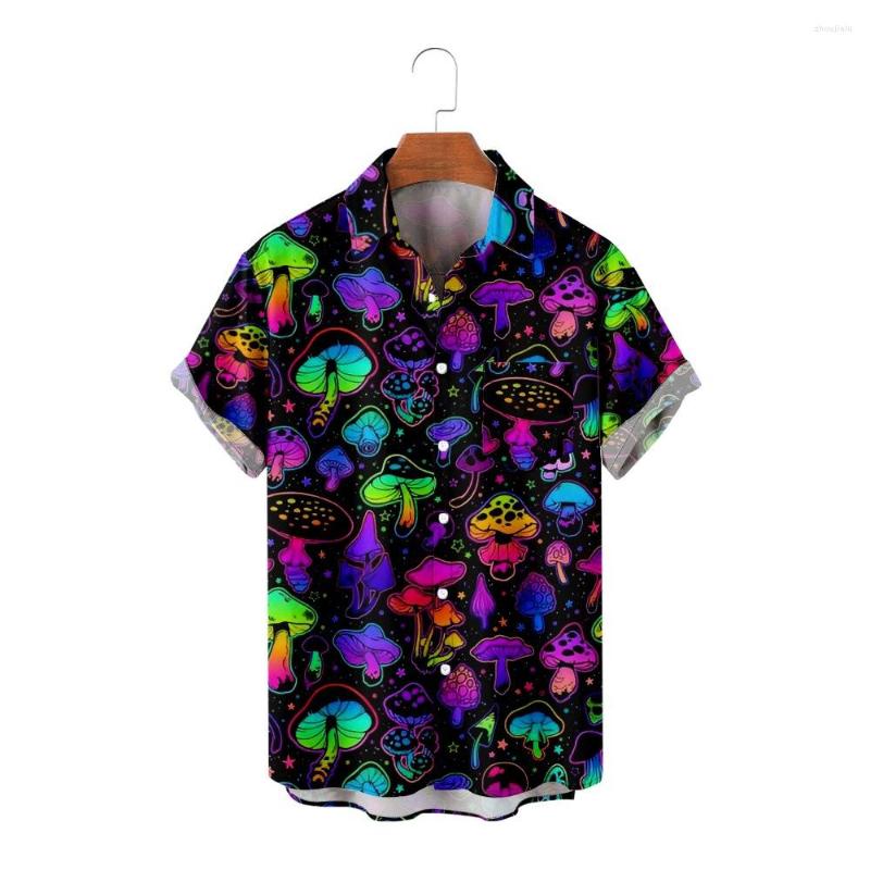 

Men's Casual Shirts Summer Fashion Short Sleeved Tops Hawaiian Men's Mushroom Print Vintage Clothes Streetwear