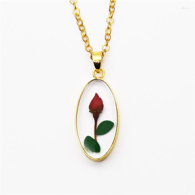 

Pendant Necklaces 2023 Fashion Real Flower Resin Necklace Do Not Forget Me Rose Women's Jewelry