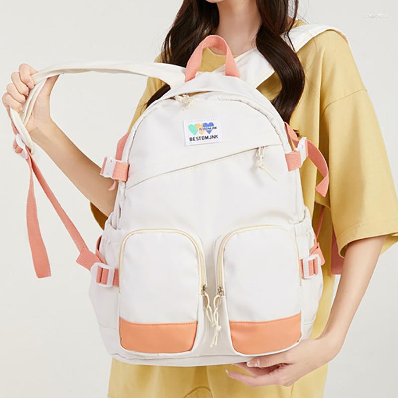 

School Bags Harajuku Fashion Double Pocket Women Backpack Waterproof Teenage Girl Schoolbag Large Capacity Female Student Backpacks Cute Bag, Black