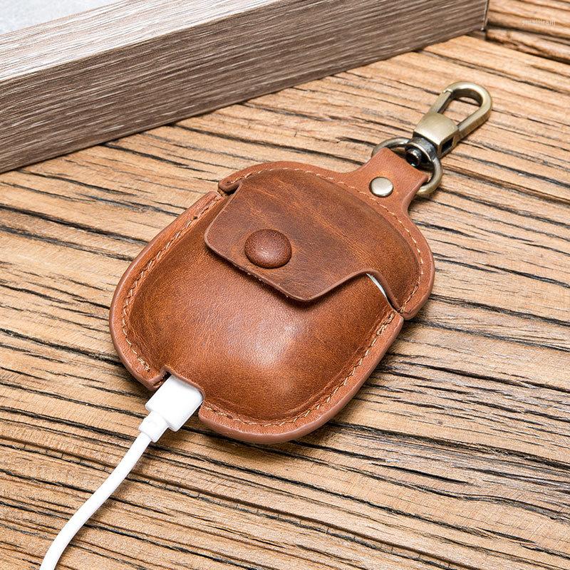 

Keychains Genuine Leather Case Cover Keychain For Apple Airpods 1 2 Earphone Holder