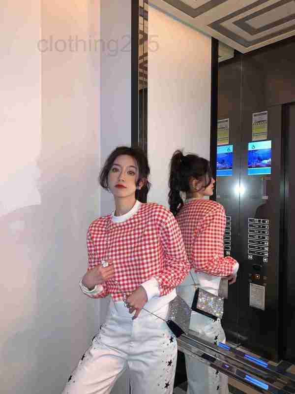 

Women' T-Shirt Designer 22 Early Spring Fashion Versatile Classic Plaid Round Neck Short Long Sleeve Sweater L4U8, Black and white