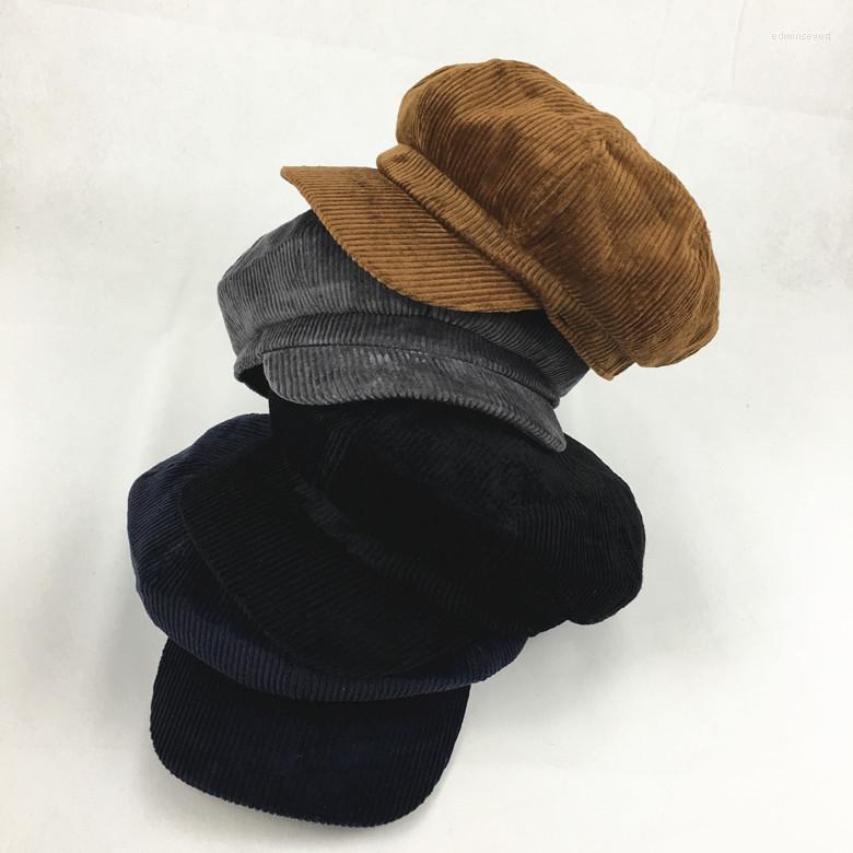 

Berets Vintage Literary Corduroy Octagonal Sboy Hat Women's Stretch Casual Accessories, Black