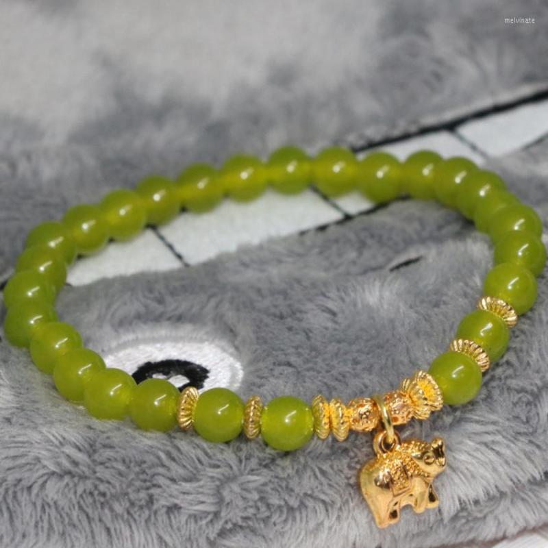 

Strand 3 Style Olive Green Chalcedony Jades Stone Round Beads 6mm 8mm Bracelet Jewelry Gold-color Accessories Bangle 7.5inch B1937