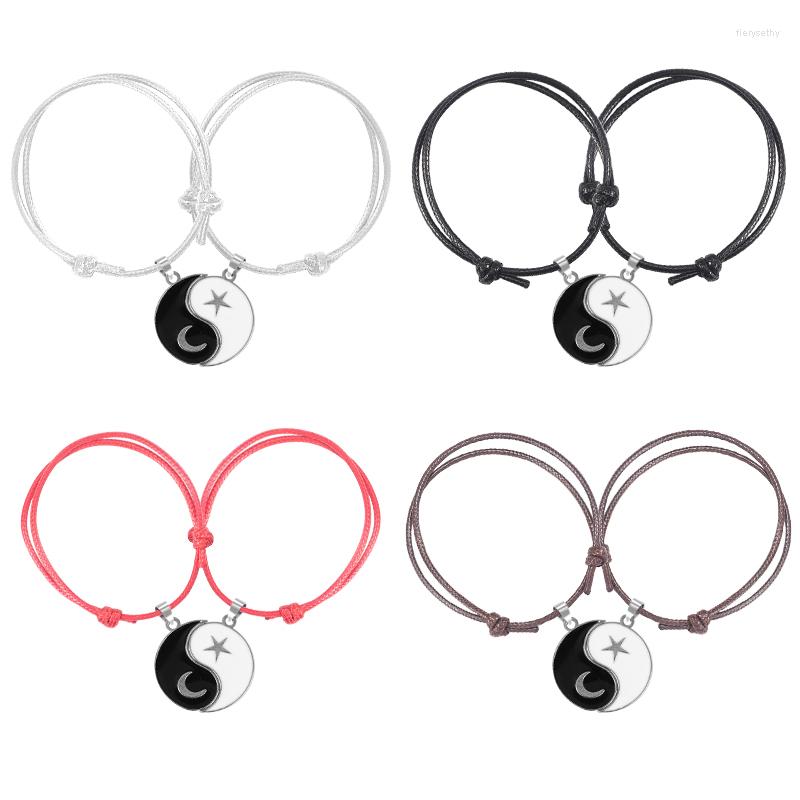 

Charm Bracelets Good Friend 2 Piece Set Bracelet Stitching Round Black And White Gossip Stars Moon Pendant Fashion Men Women Jewelry Gift