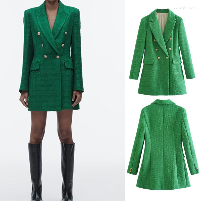 

Women's Suits COS LRIS Spring Women's Fashion All-match Lapel Long-sleeved Green Slim Texture Long Suit Jacket 2617/457