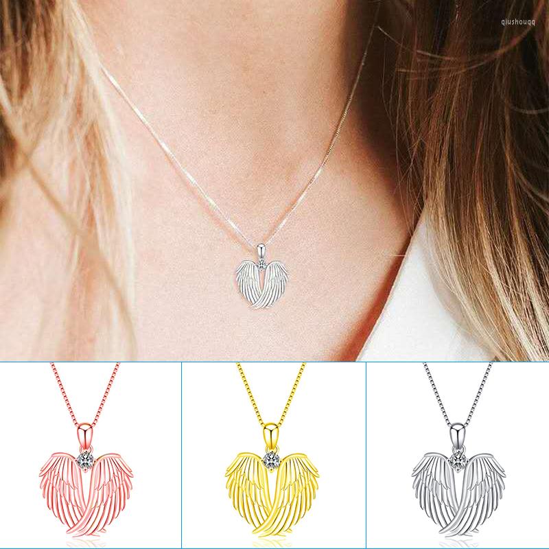 

Pendant Necklaces Angel Wing Necklace With Rhinestone Glittery Alloy Elegant Neck Jewelry Chain For Girls Women XIN-