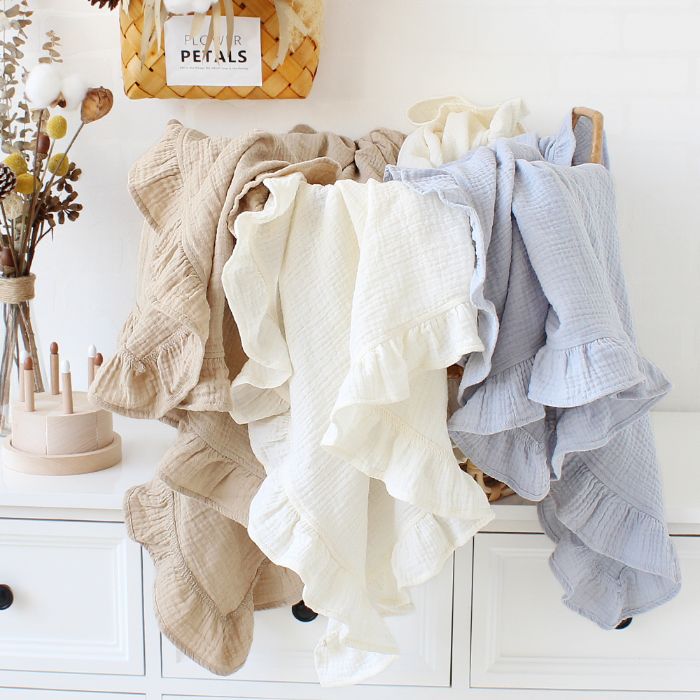 

Blankets Swaddling Muslin Swaddle Crinkle Cotton Gauze Ruffle Baby Burp Cloths baby Throw Blanket Muslin Diapers Babi Bath Towel 230213, Fl-bird-bamboo