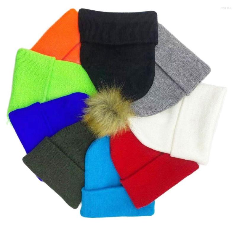 

Berets HanXi Winter Knitted Female Faux Fur Pom Poms Hat For Women Girl 's Hats Beanies Cap Thick Skullies, White