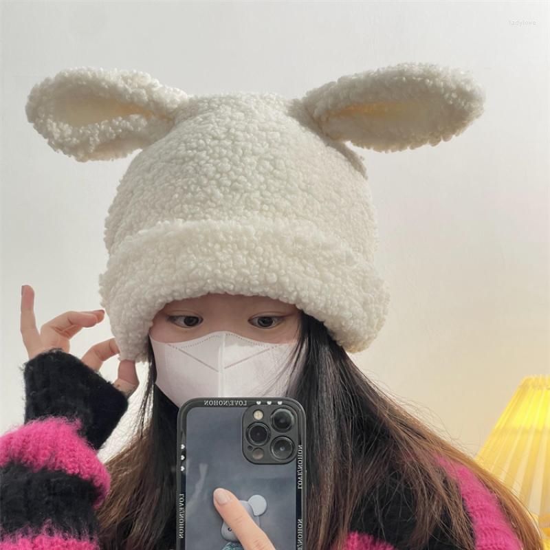 

Berets Fur Girl Cute Year Big Ears Hat Autumn Winter All-match Beanie Bonnets, White