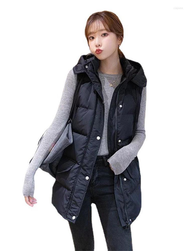 

Women's Trench Coats Down Cotton Vest Women Beige Sleeveless Hooded Waistcoat 2023 Autumn Winter Korean Fashion Loose Casual Clothing