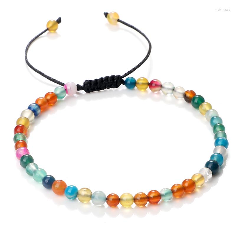 

Strand Handmade 4mm Natural Stone Bracelet For Women Men Yoga Striped Agates Small Adjustable Braided Pulsera Jewelry