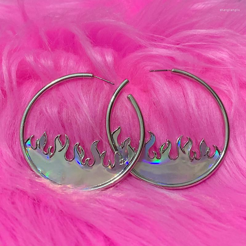 

Hoop Earrings Bohemian Reflective Light Flame Fashion Aesthetic Punk For Women Egirl Accessories Goth Jewelry Korean Earring