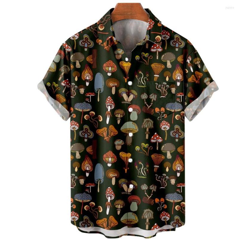 

Men's Casual Shirts Men Short Sleeve Shirt Turn-down Collar Blouses Top Mushrooms Print Clothing