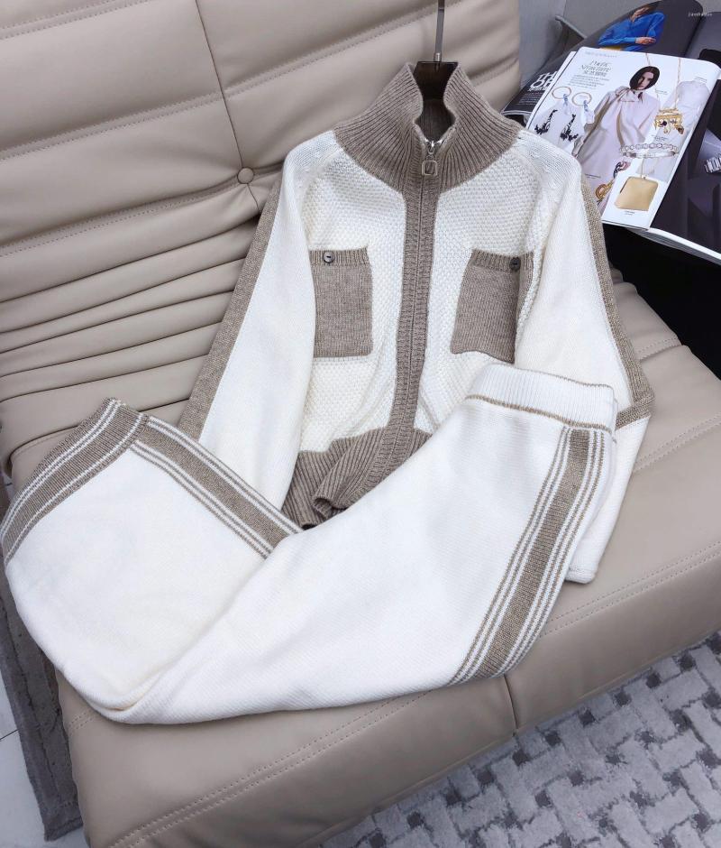 

Women' Two Piece Pants Trouser Suits Top Women' Suit Woman Clothes Set 2 Pieces Elegant Sets Knitting With, White