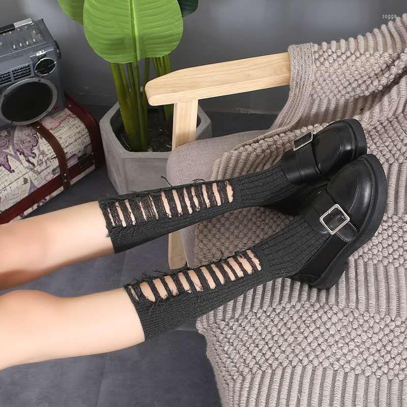 

Women Socks Pure Color Ripped Spring And Summer Thin Style Personalized Cut Knitted Cotton In Tube Mulit-Color