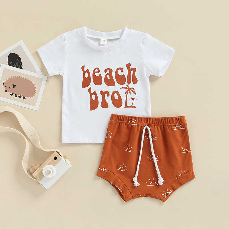 

Sets Baby Boys Outfits Summer Casual Clothing Set Short Sleeve Crew Neck Letters Print Tops with Shorts Cotton Suit for Toddler, White